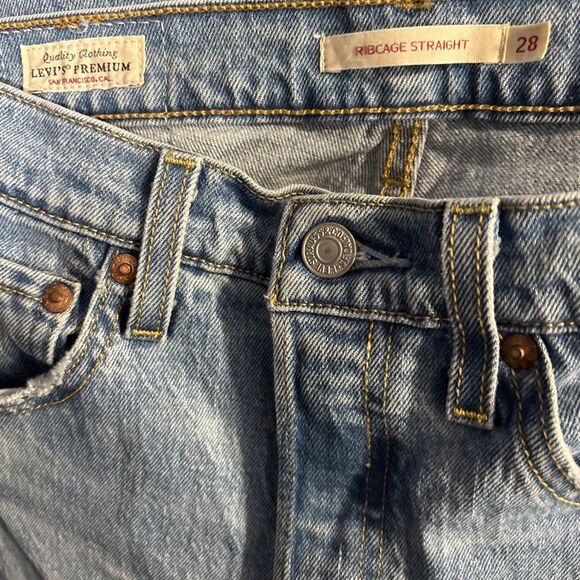 Levi's Premium Jeans Women's 28 Ribcage Straight Ankle High Rise Button Fly Blue - Picture 15 of 16